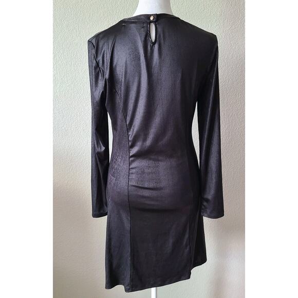 Karina Grimaldi‎ Asymmetrical Black Bodycon Mini Dress Size Medium Gold Buttons - Picture 6 of 12